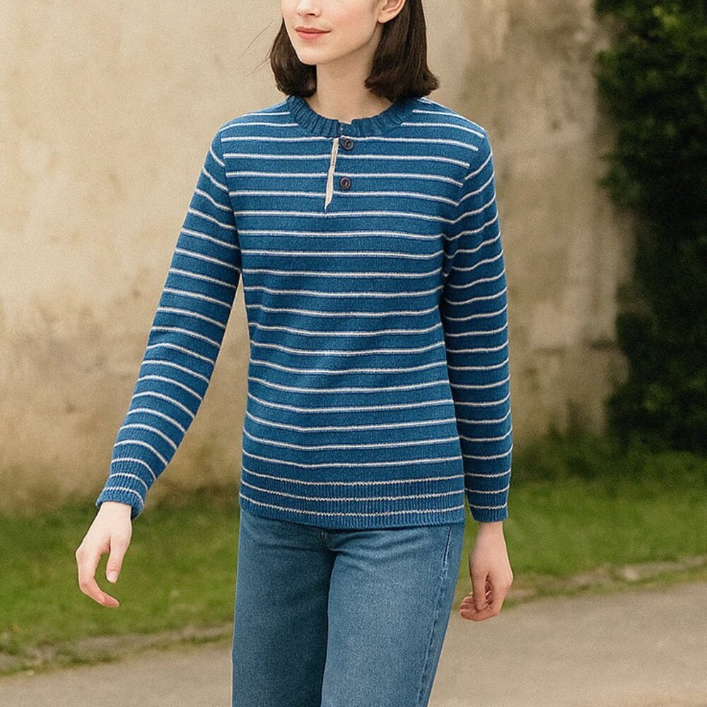 Vintage Mackinaw Woolens Striped Henley Sweater Medium